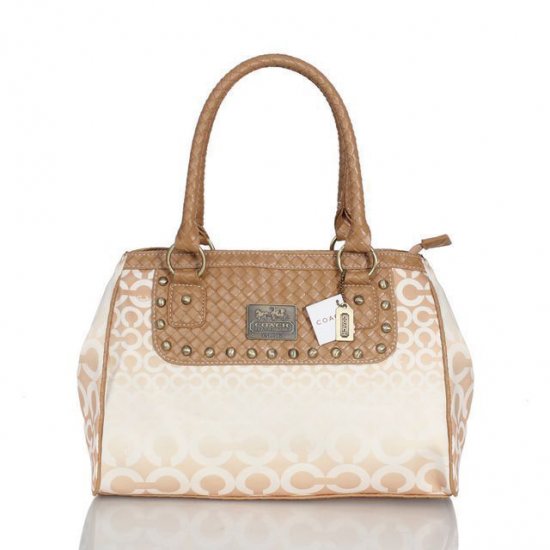 Coach Knitted Monogram Stud Medium Apricot Satchels ESD